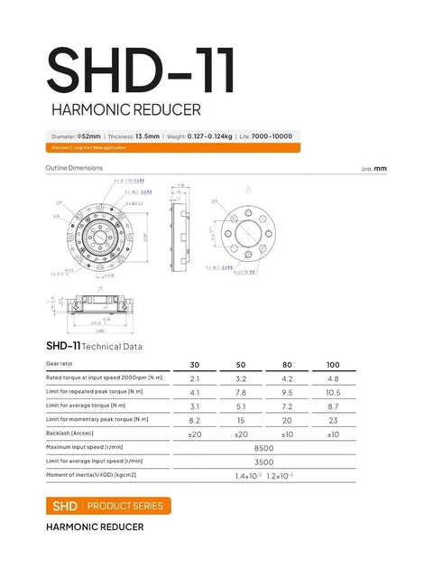 Small Hollow Nema 14 17 Servo Motor With 52mm Gearbox Strain Wave Gear Harmonic Drive 100 To 1 Reduction technical specifications