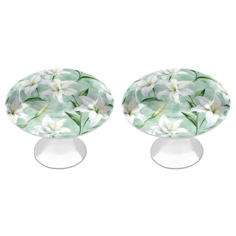 White Lily Flower Cabinet Knobs 2 Pack Pull Handles For Dresser Drawers Doors Kitchen Cupboards Wardrobe Alloy Hardware