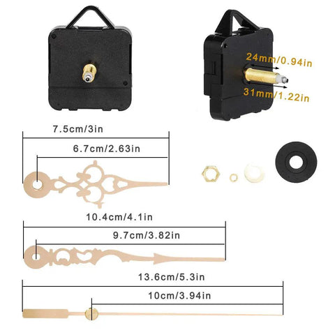 High Torque Clock Movement Kit For DIY Repair 31mm Shaft Quartz Wall Clock Movement Metal Replacement Mechanism With Hands 8 Pack 24mm Thread