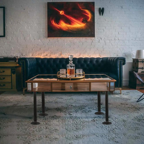 Living room with a rustic table featuring Industrial Grey Pipe Table Legs Set Of Four For Rustic Vintage Tables, 16 Inch Metal Pipe And Flange Desk Legs