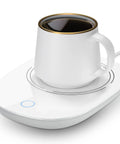 Solid Desk Cup Warmer With Gravity Sensor Auto Switch Keeps Your Morning Brew Nice And Toasty At Safe Heat Setting For Coffee Tea Milk Water Home Office Everyday Essential with coffee mug on a glass surface.