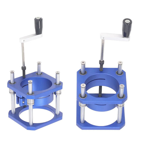 Shop Tough Adjustable Router Lift Base System Kit Aluminum Alloy 0 To 54 Mm Lift Range Fits 64 To 65 Mm Routers in blue with handles.