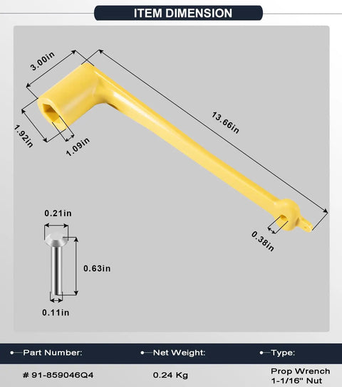 Polymer Propeller Nut Wrench Fits One And One Sixteenth Inch Nut For Mercury OMC Mercruiser Alpha Johnson Evinrude 40HP And Up Lightweight Yellow Rustproof Plastic 27mm Replaces 91-859046Q4 Beefy Handy Outboard Prop Tool
