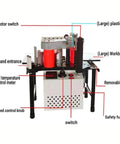 Heavy Duty Portable Edge Bander With Quick As Lightning Speed Control showing motor switch and digital meter on a workbench.