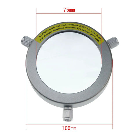 Deluxe 75mm Telescope Filter Cap for 70 to 92mm Tubes, Adjustable Pro Grade Metal Light Blocker That Shields Your Eyes, 99.9 Percent Light Reduction