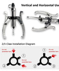 Badass Heavy Duty Hydraulic Gear Puller With Hand Pump for Two Or Three Jaw Bearing Extractor shows vertical and horizontal use diagram.