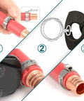 Image showing installation of 50 Pack One Half Inch PEX Cinch Clamps Stainless Steel Rings Pinch Clamps For PEX Tubing.