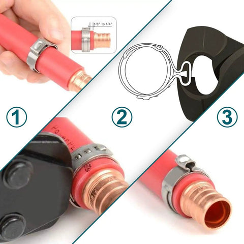 Steps using Ratcheting Pex Crimp Tool For Stainless Steel Clamps Three Eighths Inch To One Inch Pro Grade Universal ASTM 2098