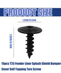 15Pc T25 Car Fender Liner Splash Shield Bumper Cover Kit with Self Tapping Torx Screw OE N90974701 shown with dimensions
