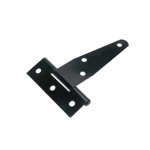 Heavy Duty 3 Inch Black T Strap Gate Hinge for Shed Door Barn Yard Hardware Pack of 2, side view of single iron hinge