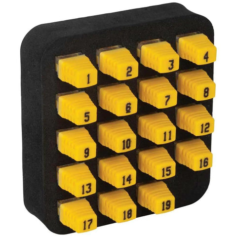 LanMap Kit VDV526055 RJ45 Mapping System For Up To 19 Locations, Fast Multi Location ID, grid of numbered yellow RJ45 connectors
