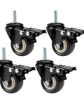 Heavy Duty Polyurethane Swivel Caster Wheels Set Of Four With Parking Brakes M10x25mm Threaded Stem visible from front angle on white background.
