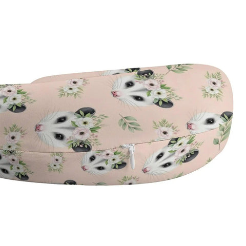 Women's Neck Pillow For Travel And Sleep, Ultra Soft Yet Durable Polyester, Portable Multi Functional Travel Pillow For Napping, Office Or Home, Cute Possum Flower Crown Design For Fun And Cozy Support featuring possum pattern