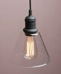 Retro Edison Style Pendant Light With Clear Glass Shade for kitchen island, black mini flush mount, E26 base, bulb glowing inside