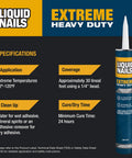 Extreme Heavy Duty Construction Adhesive 10 Oz That Binds In Extreme Temps All Weather All Season Performance tube with specs