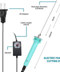 Hot Wire Foam Cutter Pen 30W High Power Foam Cutting Tool with adjustable voltage controller, ergonomic handle and dimensions labeled.