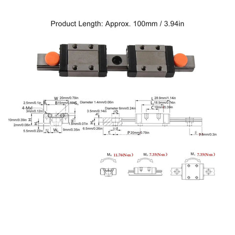 Beefy Linear Rail Bearing Kit With Two Slide Blocks For Automation Equipment And Packaging And Printing Precision Positioning Steel Construction For Industrial Use, 100mm