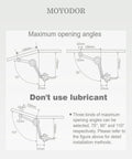 Lid stay hinge diagram for QBOSO heavy-duty pair showing front and side views with angle specs