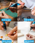 Hands using 3 Speed Cordless Mini Drill Pen Kit With 10 Drill Bits Rechargeable Electric Hand Drill Pin Vise for crafts and jewelry.