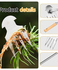 Close-up of two pack stainless steel hand weeder tools for garden and farm with wood handles, showcasing V-shape and four teeth design.
