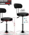 Round Office Stool With Comfy Backrest, Adjustable Height Sit Stand Stool, 360 Degree Swivel, Black Cushioned Seat, 250 Lbs Support