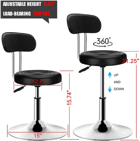 Round Office Stool With Comfy Backrest, Adjustable Height Sit Stand Stool, 360 Degree Swivel, Black Cushioned Seat, 250 Lbs Support