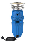 Elite Three Quarter Horsepower Garbage Disposal With Continuous Feed, Noise Insulated Kitchen Waste Grinder in blue, front view