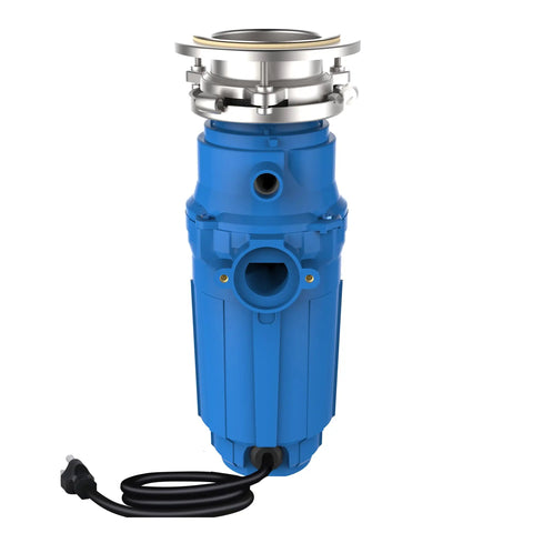 Elite Three Quarter Horsepower Garbage Disposal With Continuous Feed, Noise Insulated Kitchen Waste Grinder in blue, front view