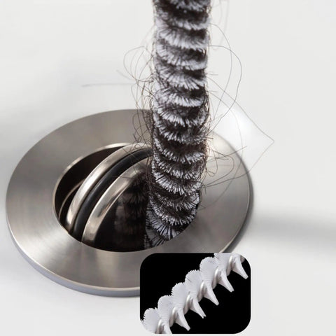 Heavy Duty Flexible Drain Snake Brush For Kicking Clogged Sink And Tub Pipes Clear, reusable spiral tool removing hair from drain.