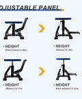 POLARBEAR blue dirt bike stand with adjustable center jack; four views show height range 270–440 mm.