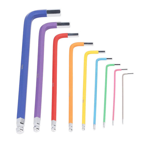 Solid Multi Color Hex Wrench Set With Long Arms For Tight Spots, CR V Steel Heavy Duty 9 Piece Key Kit Perfect For DIY Repairs And Garage Projects. 9-color sizes