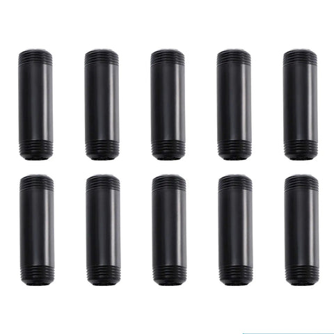 Black Painted Iron Pipe Nipple Set Three Quarters Inch By Four Inch Threaded Metal Pipe Fittings 10 Pack For DIY Furniture