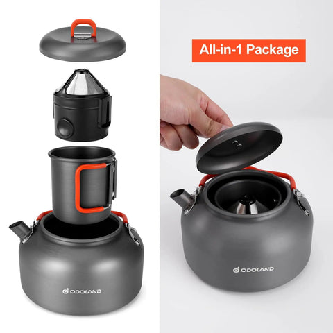 1.2L Camping Coffee Pot Set With Kettle, Mug And Percolator For Stove Top Brewing, lightweight aluminum design