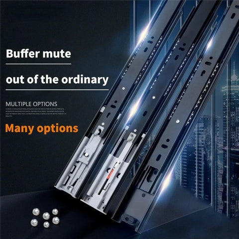 Full Extension Drawer Slides Set 1 Pair Heavy Duty Three Section With Shock Absorption Rebound Buffer For 20 Inch Drawers