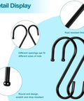 Detail display of Heavy Duty 3.5 Inch S Hooks Set of 24 Black Metal S Shaped Hooks, highlighting rust-resistant finish and design features.