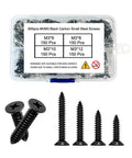 600 Piece Small Wood Screws Kit Self Tapping Phillips Drive M3 And Size Four 6 8 10 12mm Black Carbon Steel Short Cabinet And Tiny Screws For Electronics DIY Micro Woodworking, assorted screws in labeled plastic case