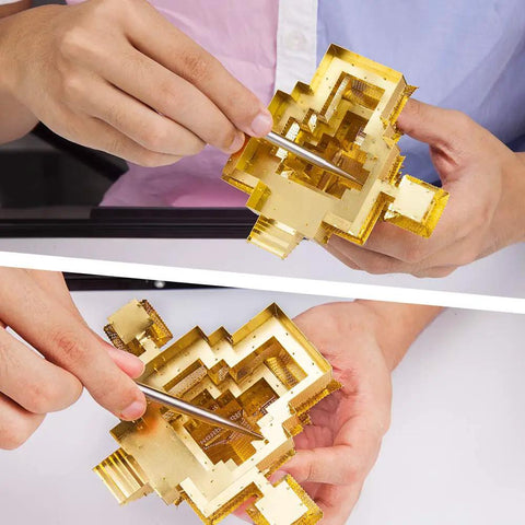 Person using tool from 6 Piece Metal Model Tools Set For DIY 3D Puzzles With Edge Bend And Tab Bend Tools Plus Cylinder Cone Bend Aids