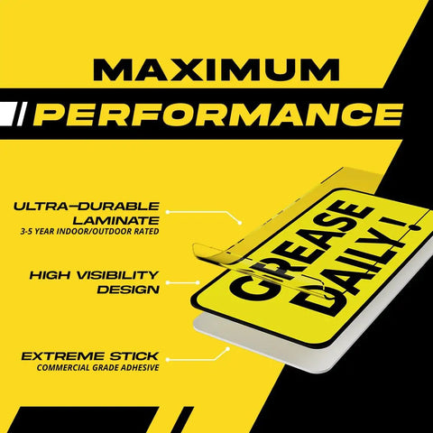 Daily Lubrication Stickers For Heavy Duty Machinery And Equipment - 2x1 Inch Maintenance Labels, 20 Count, Ultra Durable USA Made, Clear Lubrication Reminders To Prolong Equipment Life And Cut Downtime. yellow maintenance label stack with clear gloss laminate