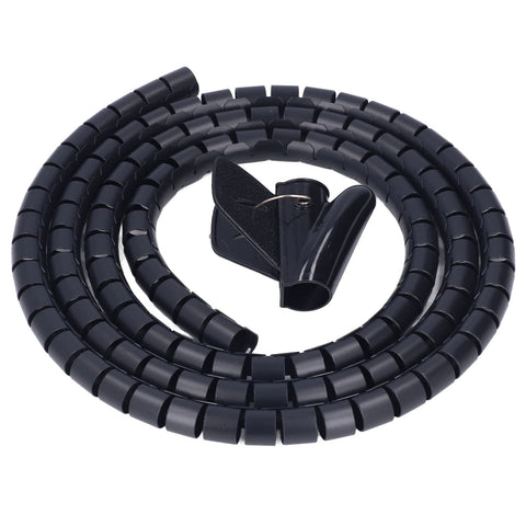 Spiral Cable Wrap For Home Office And Entertainment Centers With Clamp, Heavy Duty Wire Sleeves And Winding Tube, coiled view.