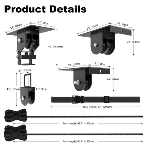 Dimensions of Beefy Cargo Box Ceiling Hoist With 3 Pulleys, Heavy Duty Garage Lift System Holds Up To 150 Lbs.