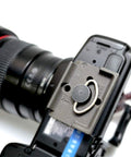 Pack Of 2 Quick Release Plates With One Quarter Inch Screw For RC2 Rapid Connect System on camera base, close-up view