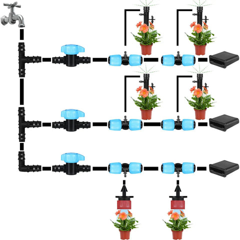 Drip irrigation system with 12 Pack One-Half Inch Drip Irrigation Barbed Valve Fittings With Ball Shut Off Barbed Switch Valves For Garden Sprinkler
