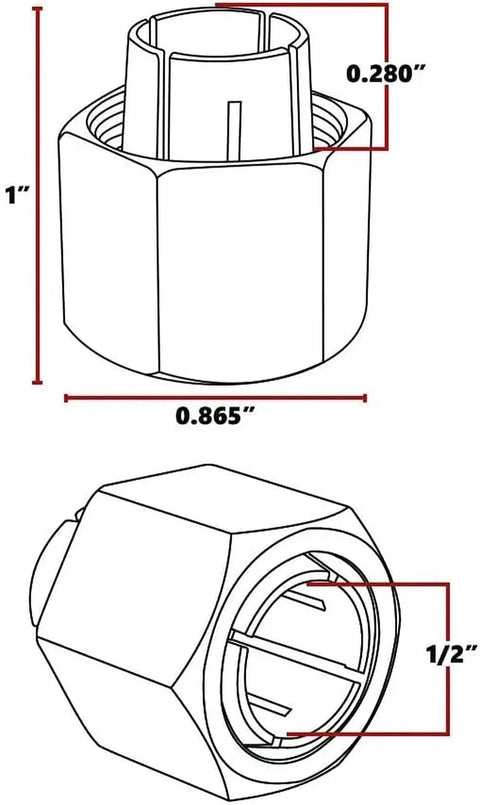 Half Inch Router Collet Fits Dewalt 326286-03 Boschi 2610906284 Big Horn 19693 Hitachi 323-421 RC050DW diagrams