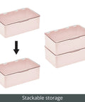 Stackable Plastic Storage Organizer Boxes With Hinged Lids For Office Bedroom Entryway Garage And Craft Room In Light Pink And Clear