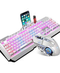 Level Up Your Rig With This Dope Gaming Keyboard And Mouse Combo Featuring Glowing Led Lights Splashproof Design Anti Ghosting Tech And A Snappy 2000 Dpi Optical Mouse Built For Serious PC Gamers, with a sleek white finish and vibrant RGB backlighting.