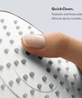 Close-up of Crometta E 9 Inch Showerhead with QuickClean anti-limescale silicone spray nozzles and brushed nickel finish