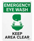 Emergency Eye Wash Sign Keep Area Clear 8x12 Inches Green and White Safety Sign With Pre Drilled Holes For Easy Mount