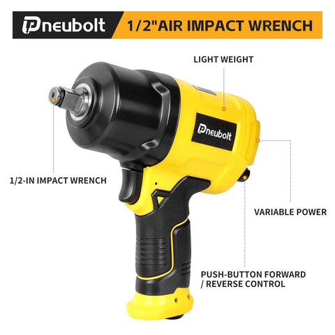 Badass Half Inch Air Impact Wrench Delivers 1750 Ft Lbs Of Serious Torque At 8000 Rpm To Easily Break Loose Jammed Bolts With variable power.