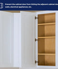 Open cabinet door with 86 Degree Kitchen Cabinet Door Angle Restrictor Clips for soft close hinges preventing slams and damage.