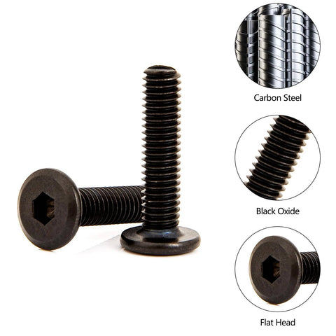 M6 X 25mm Flat Head Socket Bolts Set Of 10, Countersunk Stainless Steel Furniture Hardware Kit for bed frames and chairs